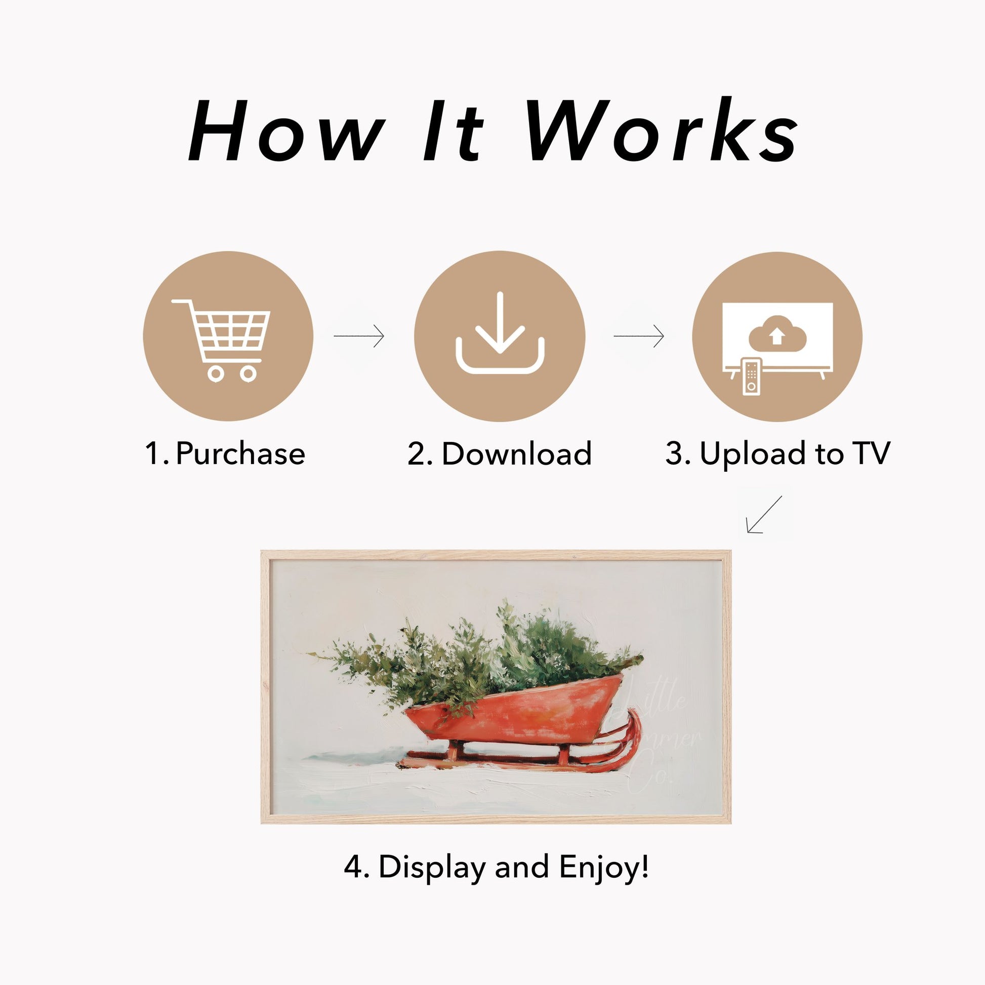 Holiday Sleigh Greenery Frame TV Art displayed on a TV