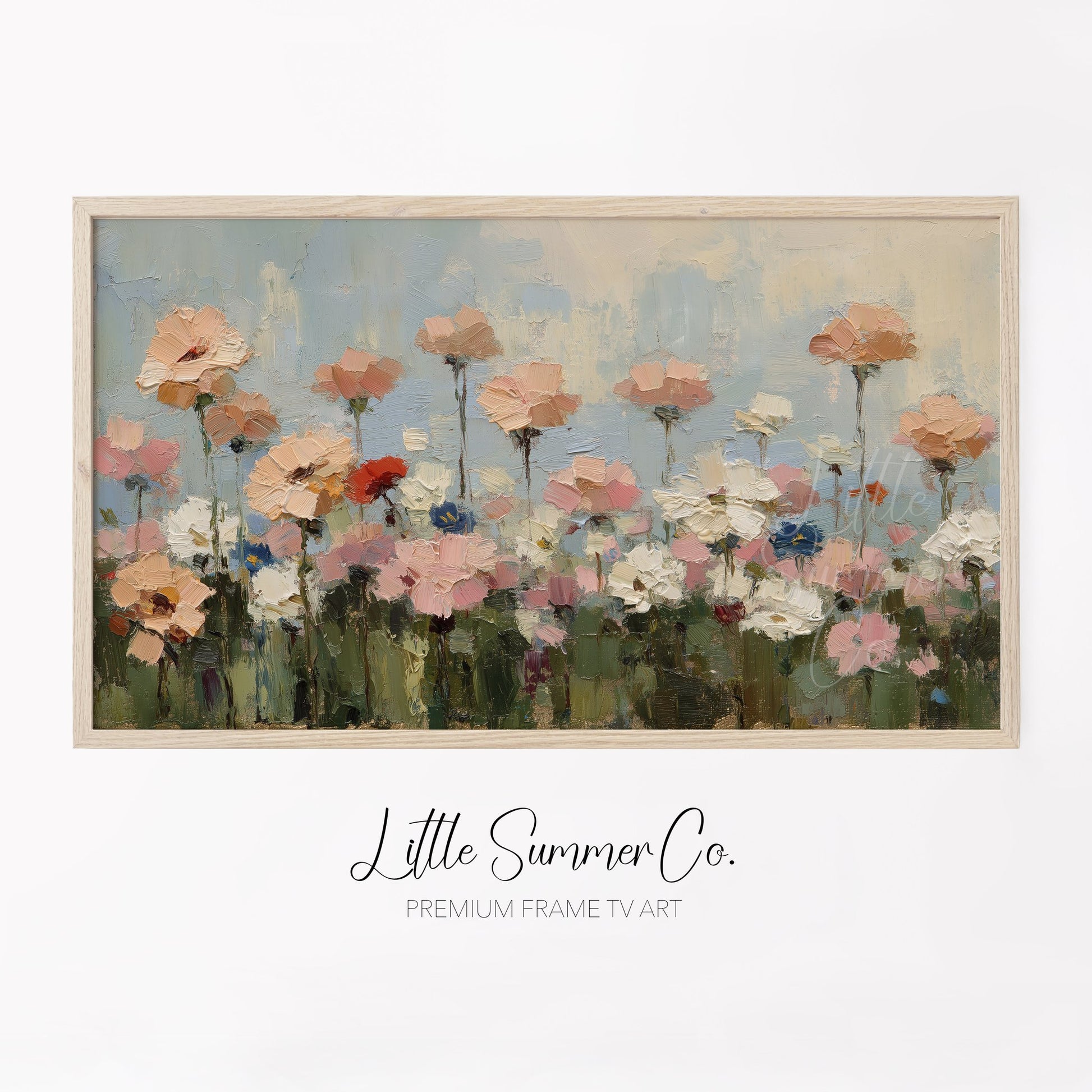 Pastel Flower Field Frame TV Art displayed on a TV