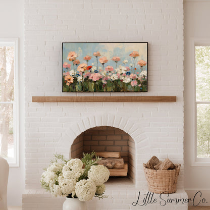 Pastel Flower Field Frame TV Art displayed on a TV