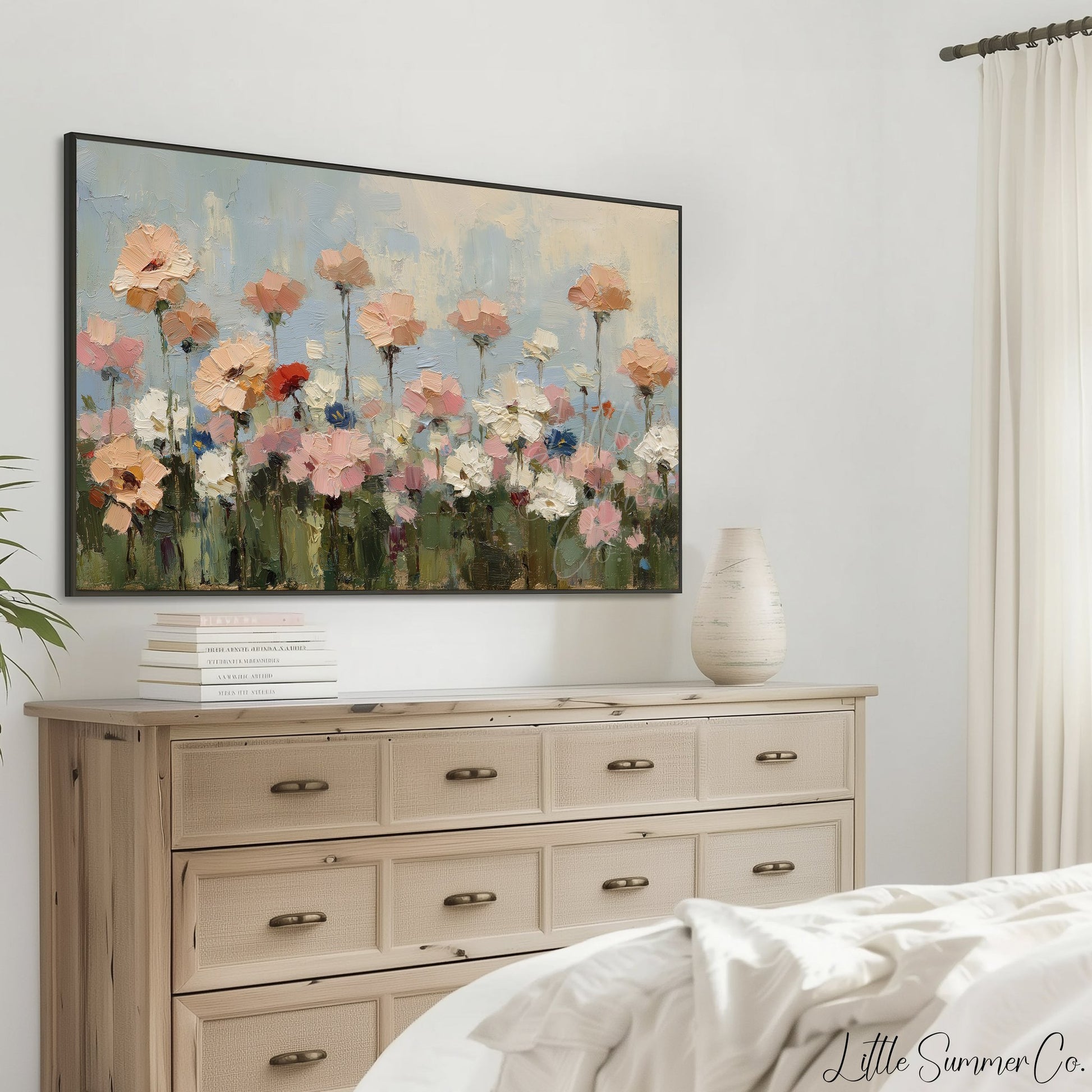 Pastel Flower Field Frame TV Art displayed on a TV