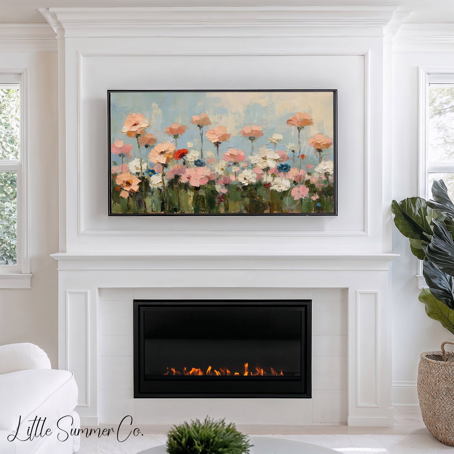 Pastel Flower Field Frame TV Art displayed on a TV
