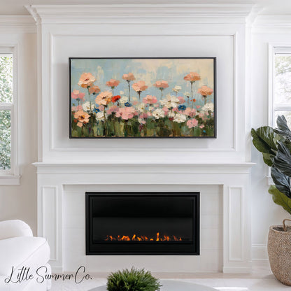 Pastel Flower Field Frame TV Art displayed on a TV