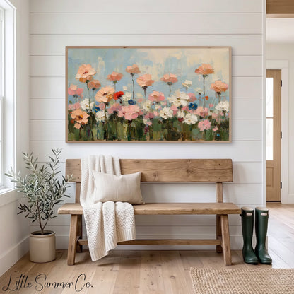 Pastel Flower Field Frame TV Art displayed on a TV