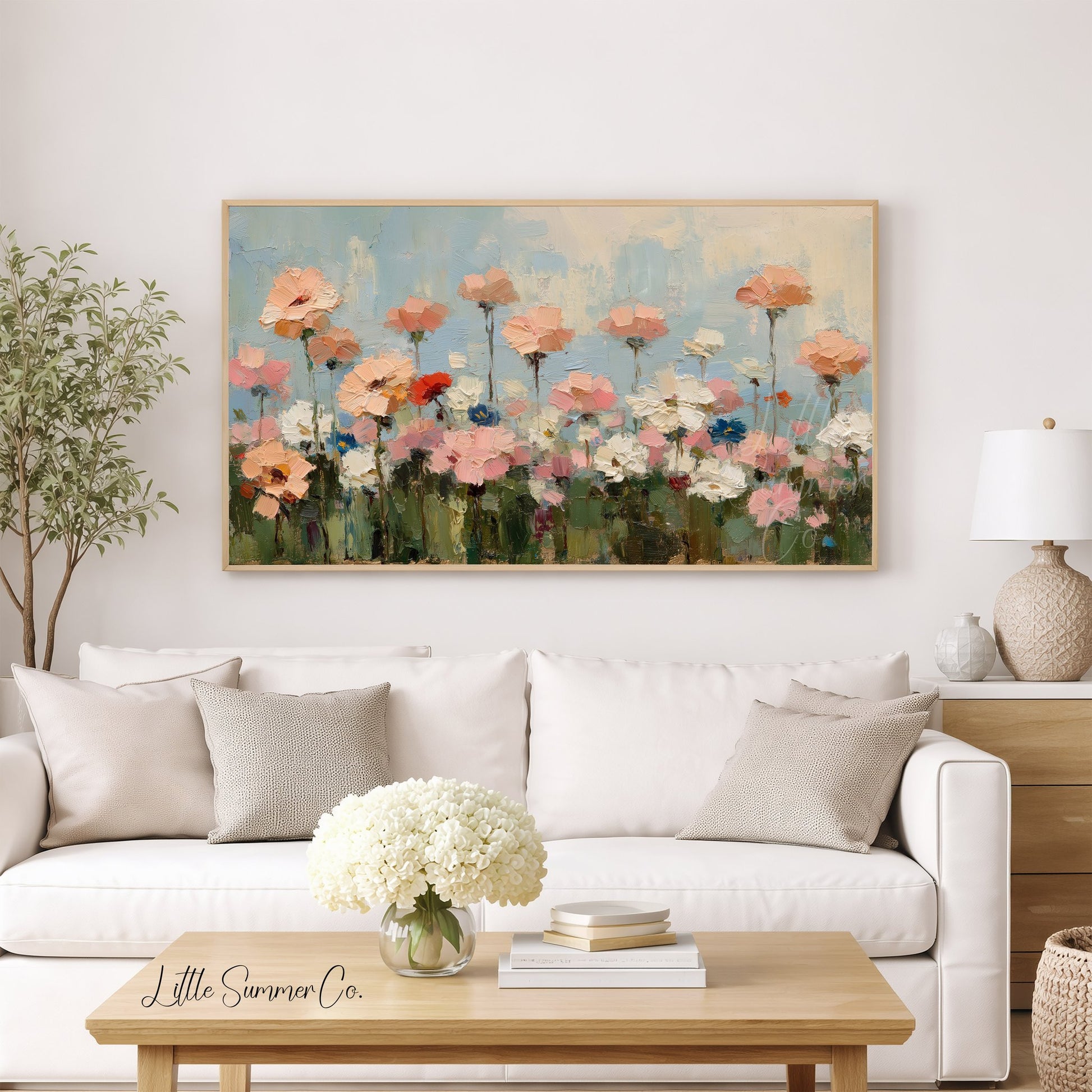Pastel Flower Field Frame TV Art displayed on a TV