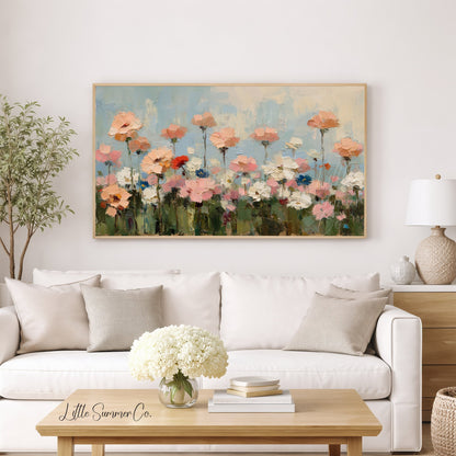 Pastel Flower Field Frame TV Art displayed on a TV