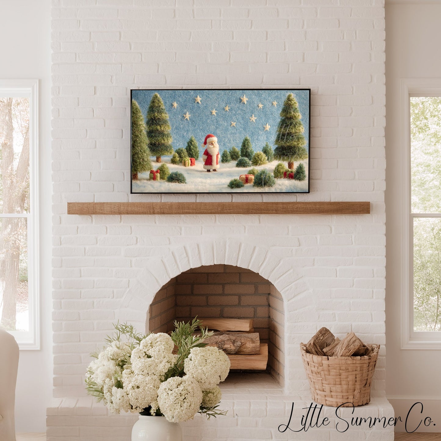 Santa Snowy Forest Frame TV Art displayed on a TV