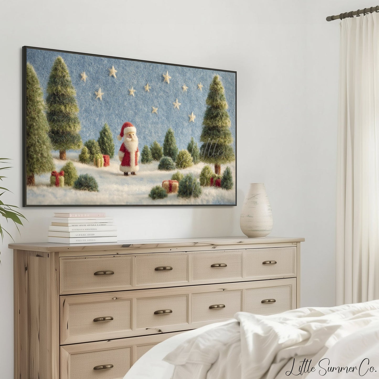 Santa Snowy Forest Frame TV Art displayed on a TV