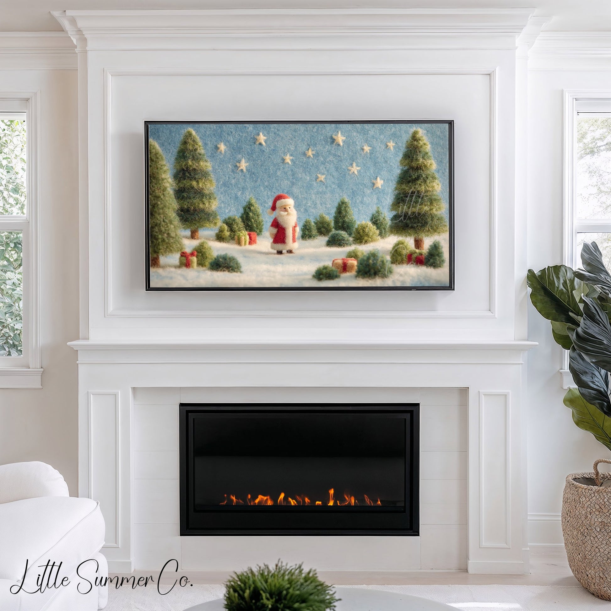 Santa Snowy Forest Frame TV Art displayed on a TV