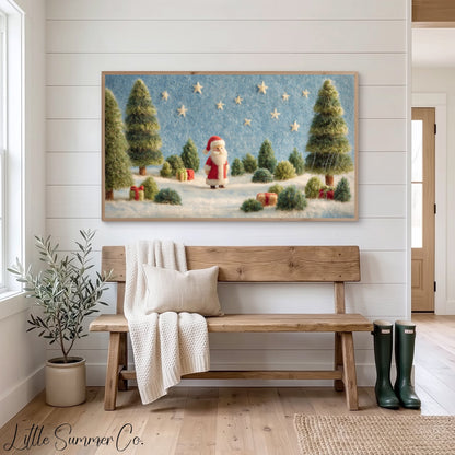 Santa Snowy Forest Frame TV Art displayed on a TV