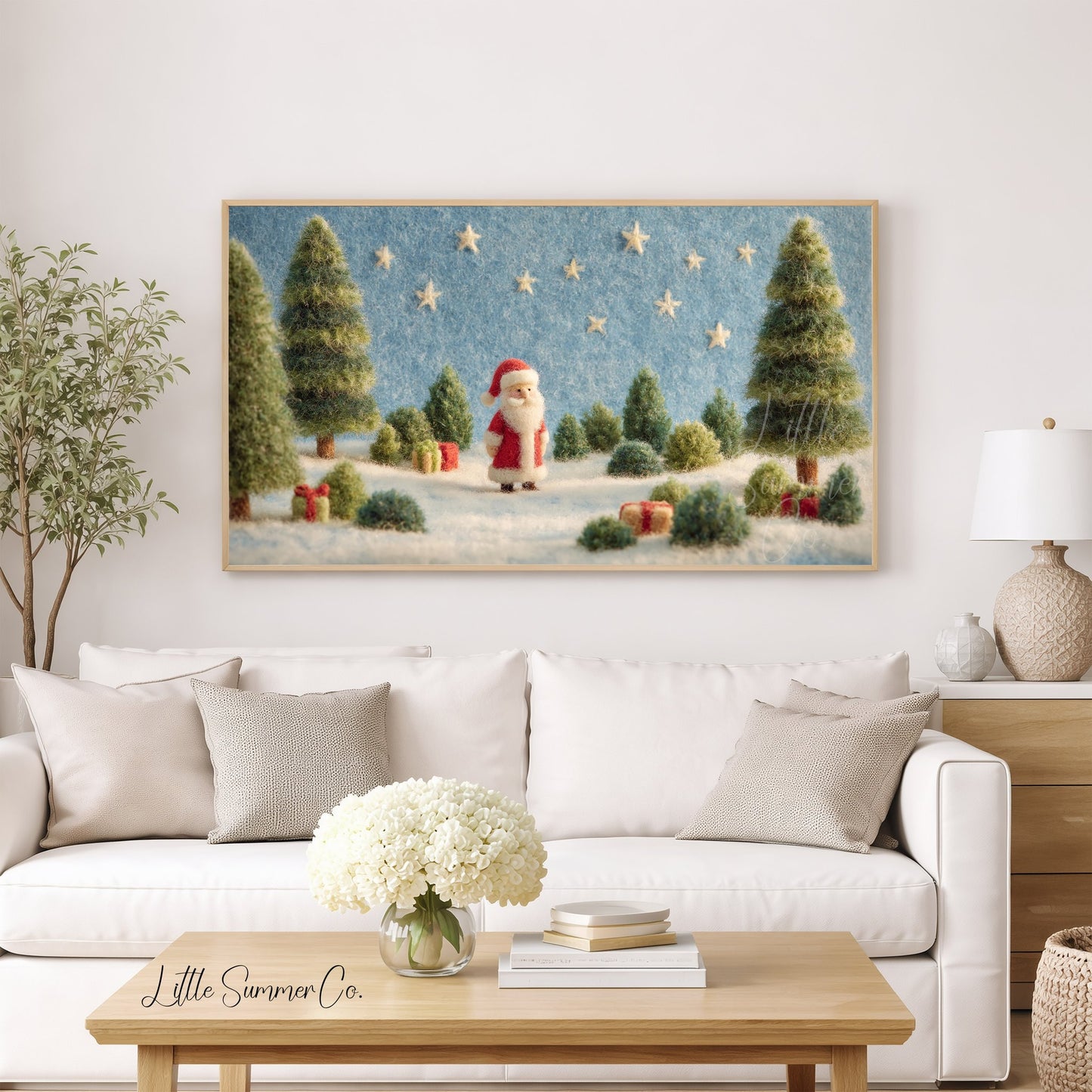 Santa Snowy Forest Frame TV Art displayed on a TV