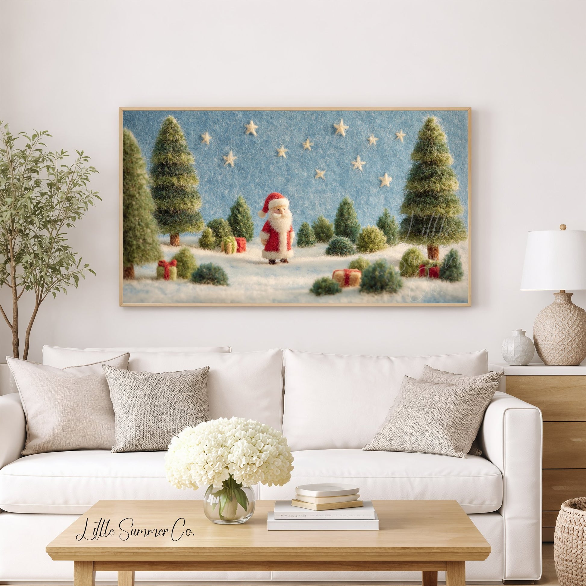 Santa Snowy Forest Frame TV Art displayed on a TV