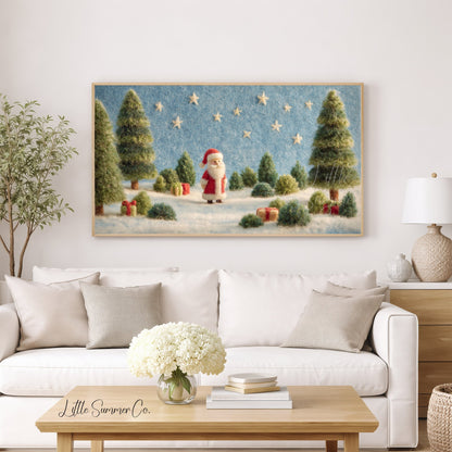 Santa Snowy Forest Frame TV Art displayed on a TV