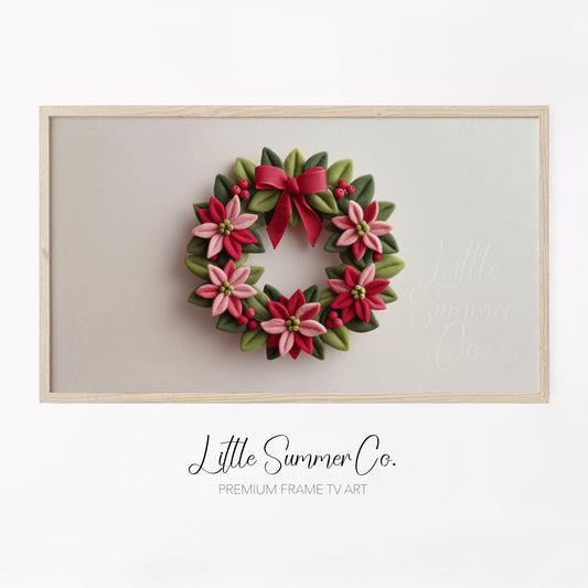 Poinsettia Wreath Frame TV Art displayed on a TV