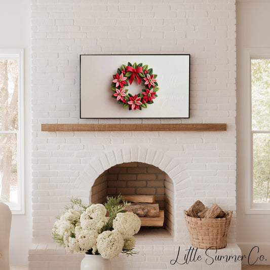 Poinsettia Wreath Frame TV Art displayed on a TV