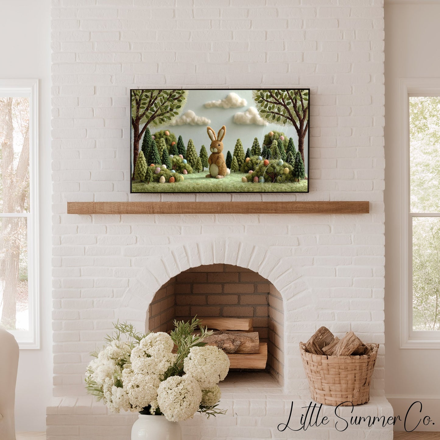 Easter Bunny Forest Frame TV Art displayed on a TV