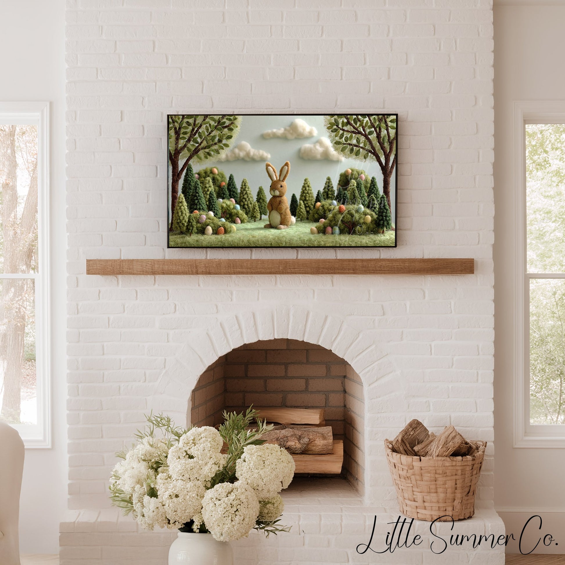 Easter Bunny Forest Frame TV Art displayed on a TV