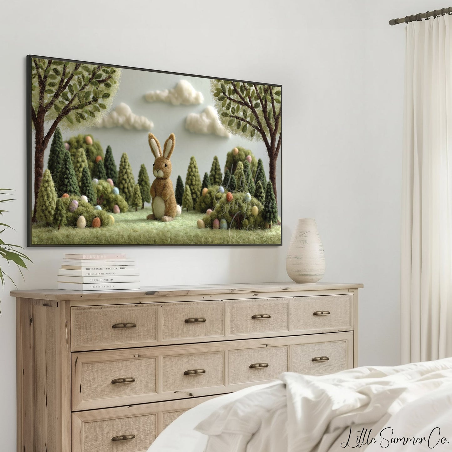 Easter Bunny Forest Frame TV Art displayed on a TV