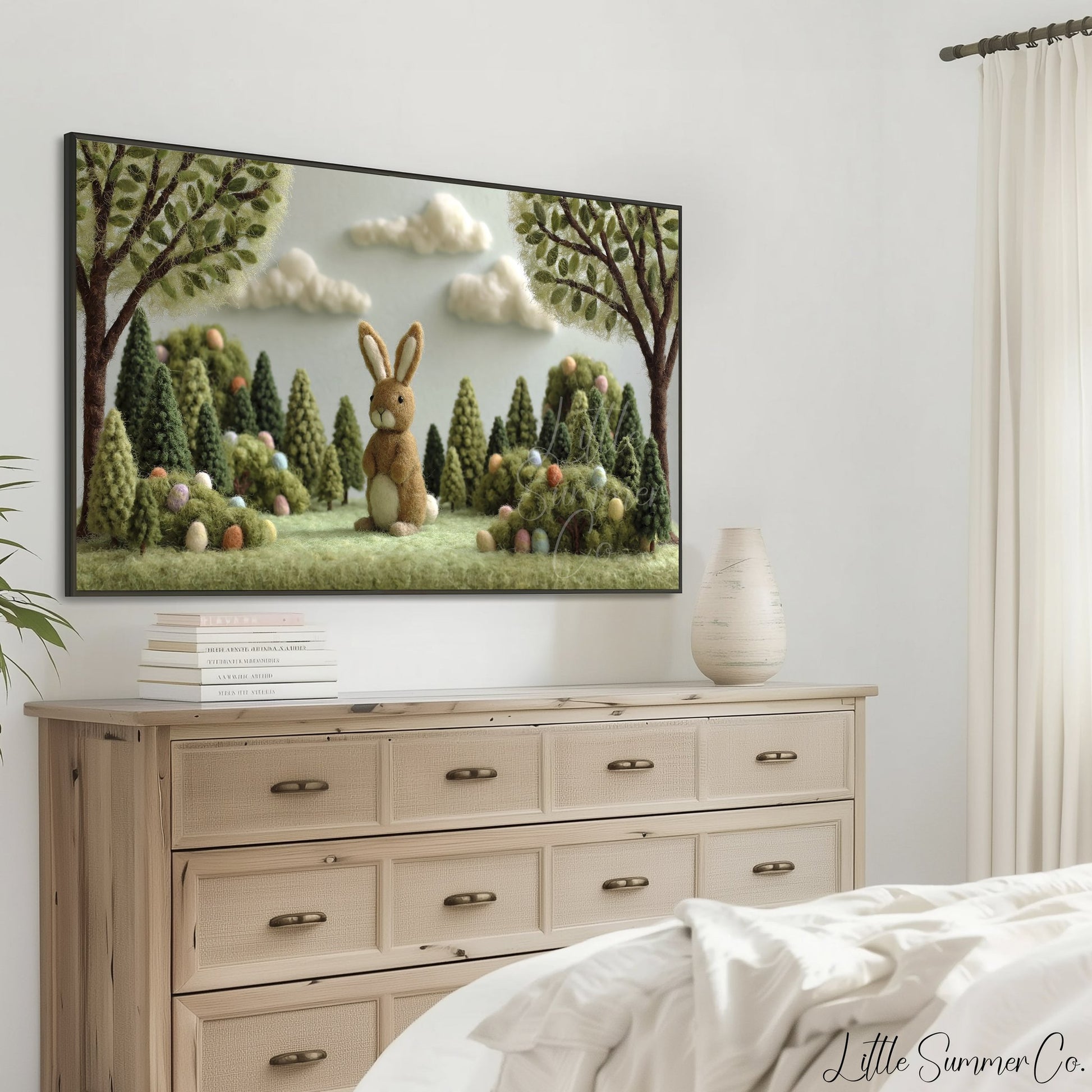 Easter Bunny Forest Frame TV Art displayed on a TV