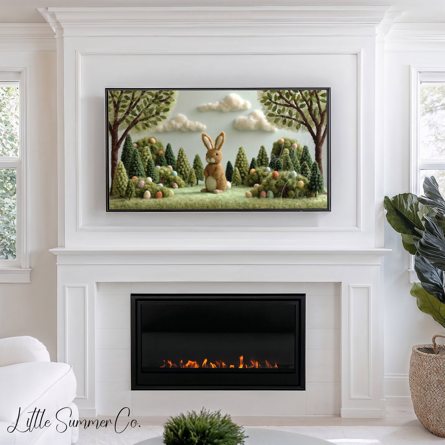 Easter Bunny Forest Frame TV Art displayed on a TV