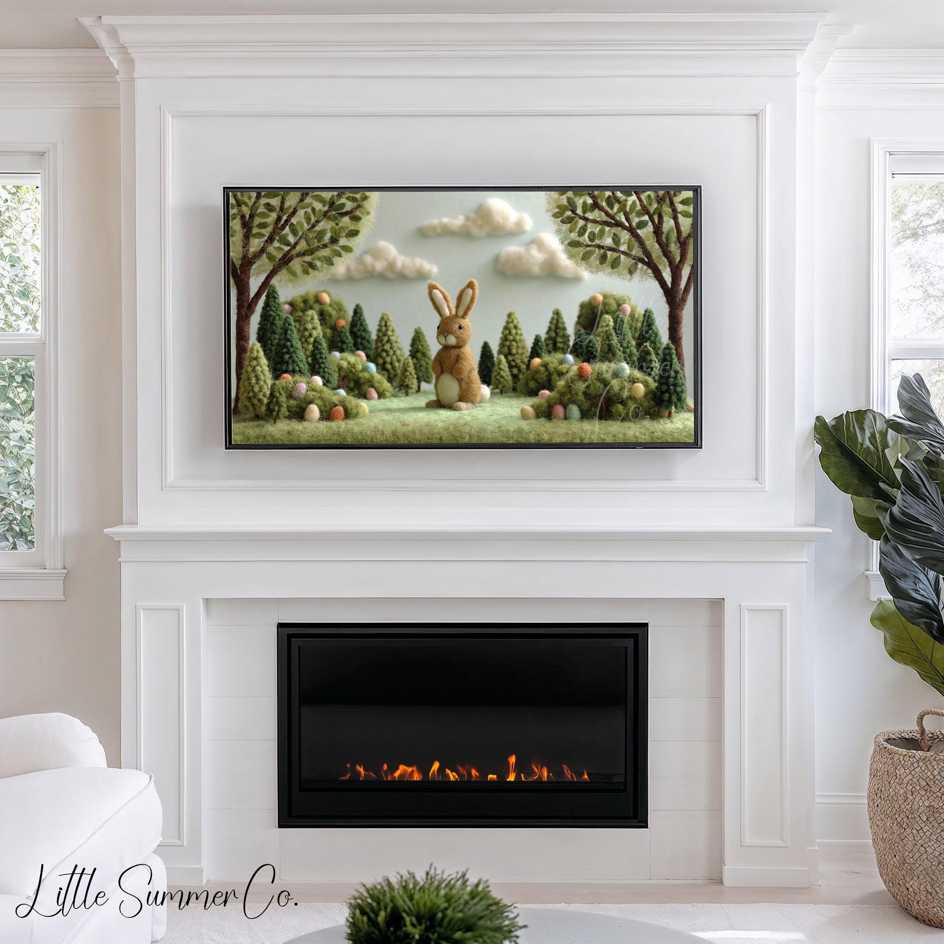 Easter Bunny Forest Frame TV Art displayed on a TV