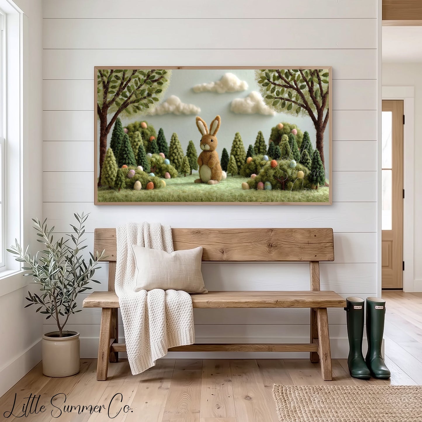 Easter Bunny Forest Frame TV Art displayed on a TV