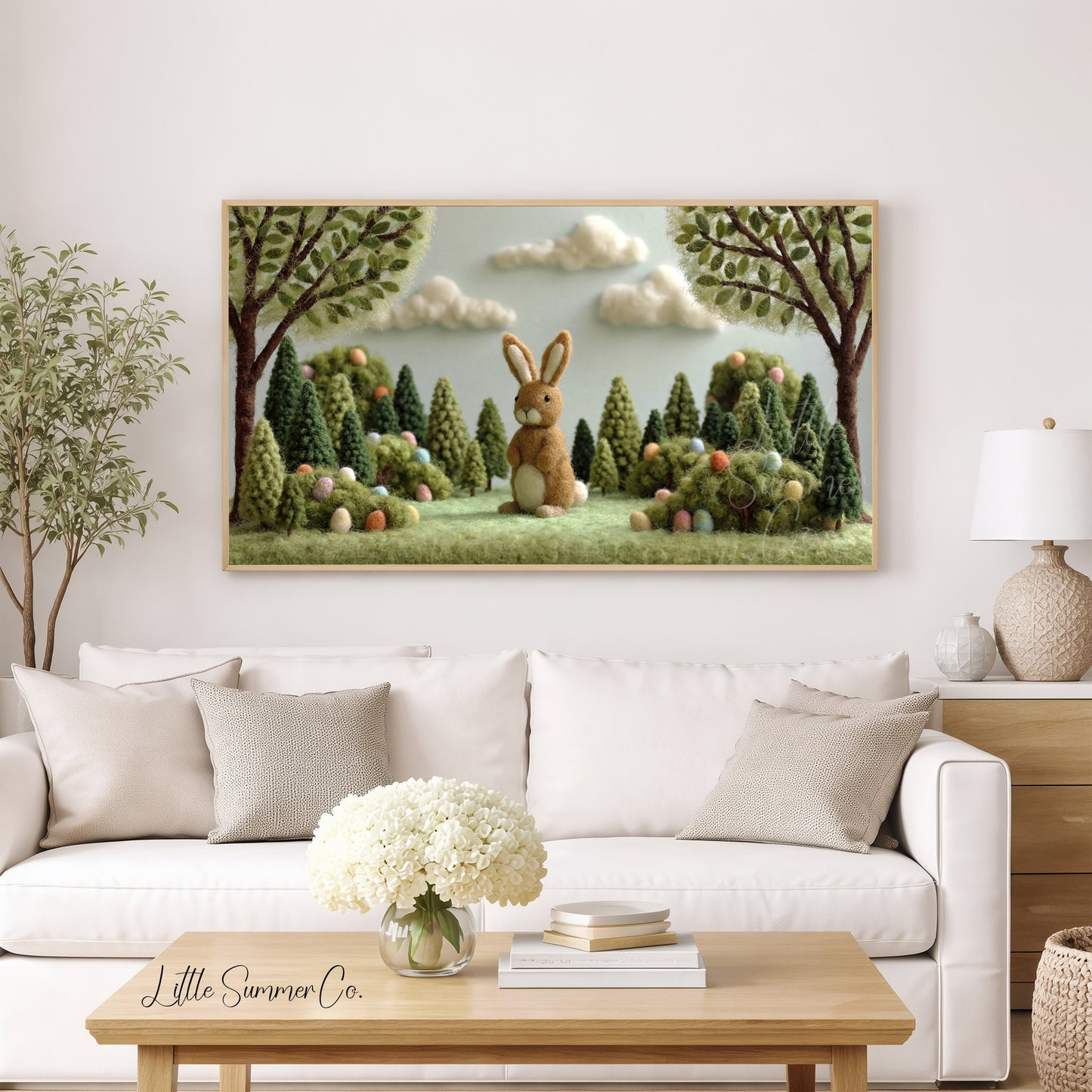 Easter Bunny Forest Frame TV Art displayed on a TV