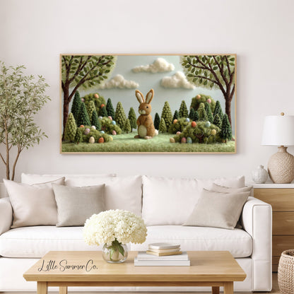 Easter Bunny Forest Frame TV Art displayed on a TV