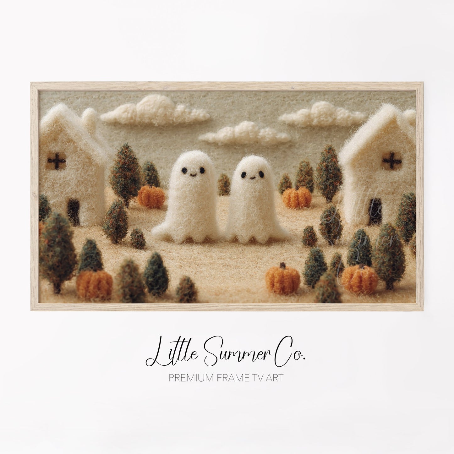 Ghost Pumpkin Village Frame TV Art displayed on a TV