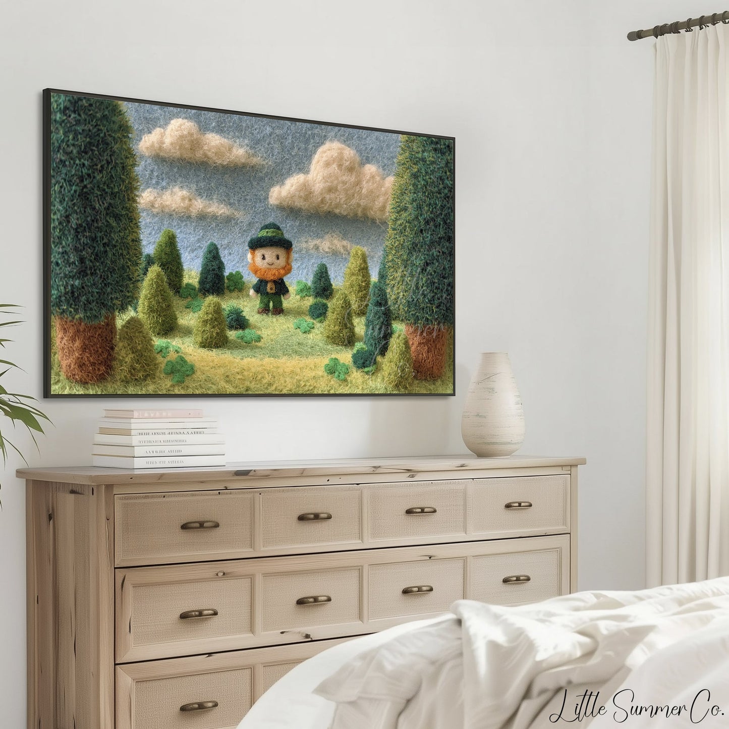 Leprechaun Meadow Frame TV Art displayed on a TV