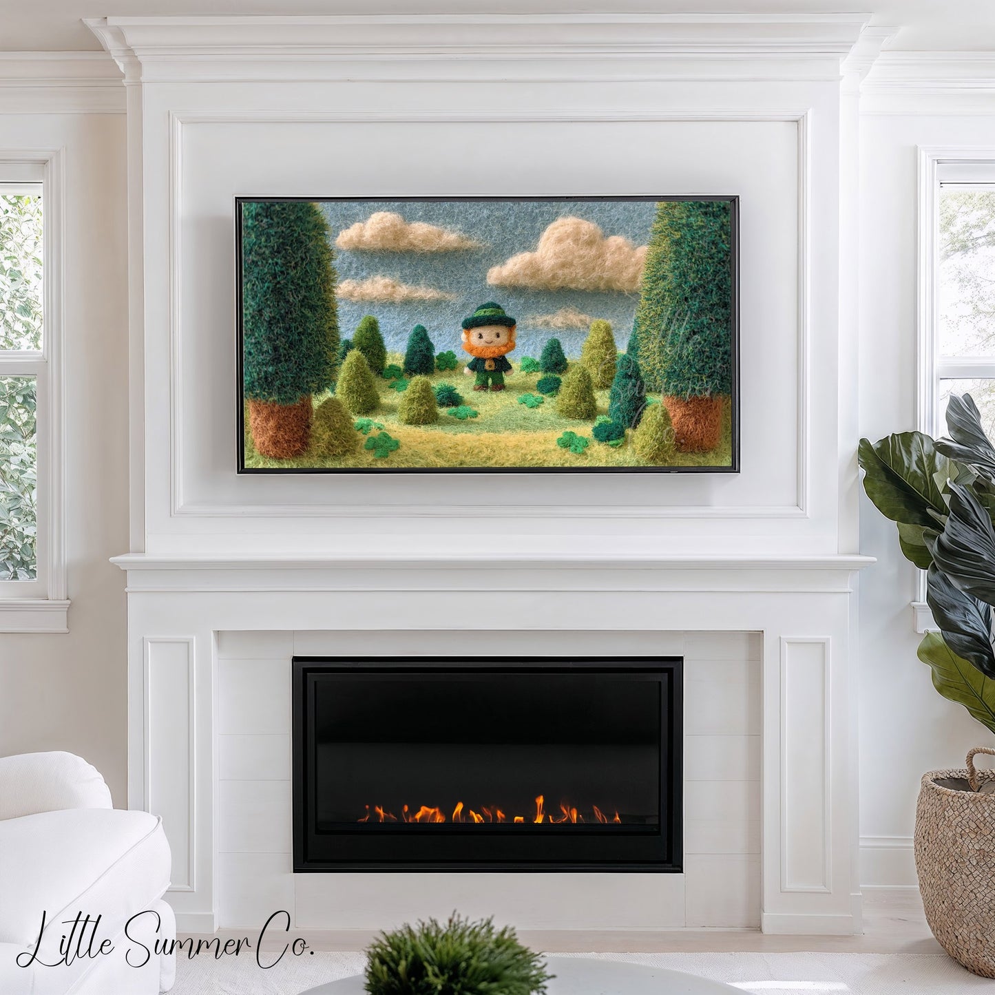 Leprechaun Meadow Frame TV Art displayed on a TV