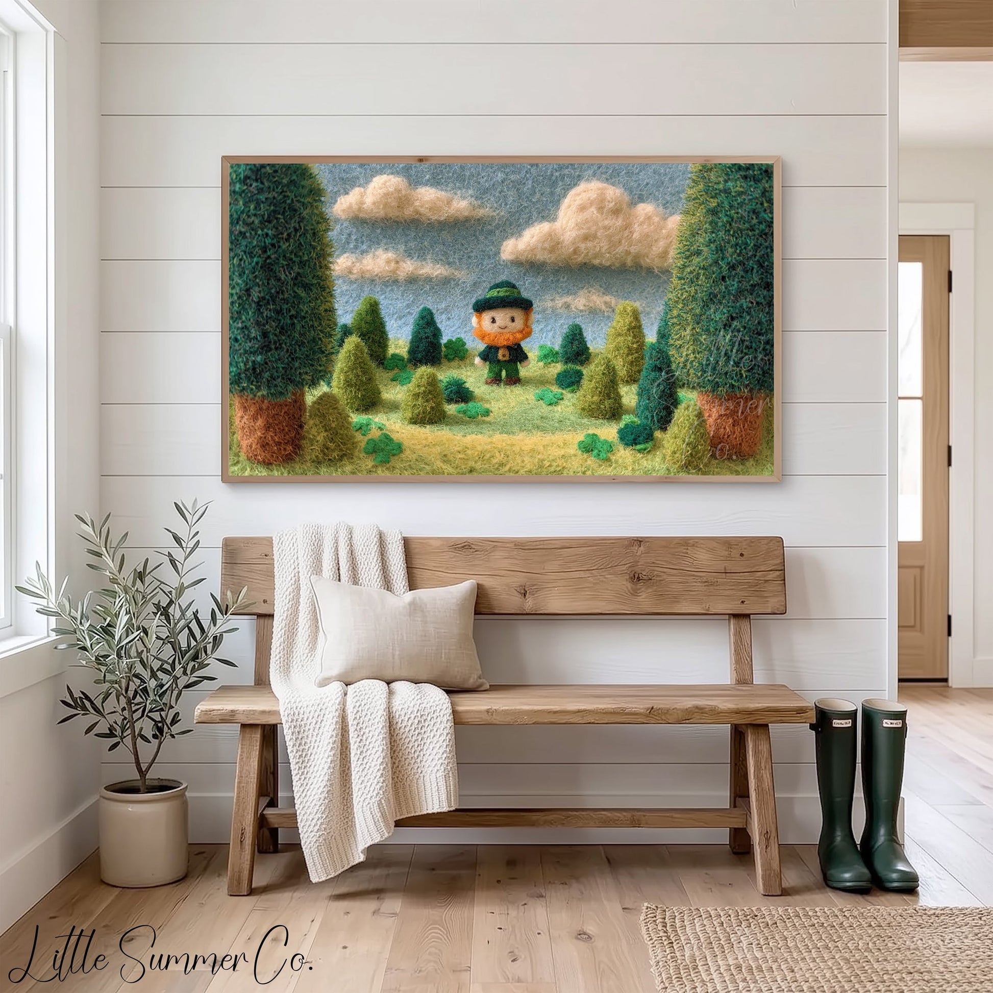 Leprechaun Meadow Frame TV Art displayed on a TV