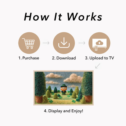 Leprechaun Meadow Frame TV Art displayed on a TV