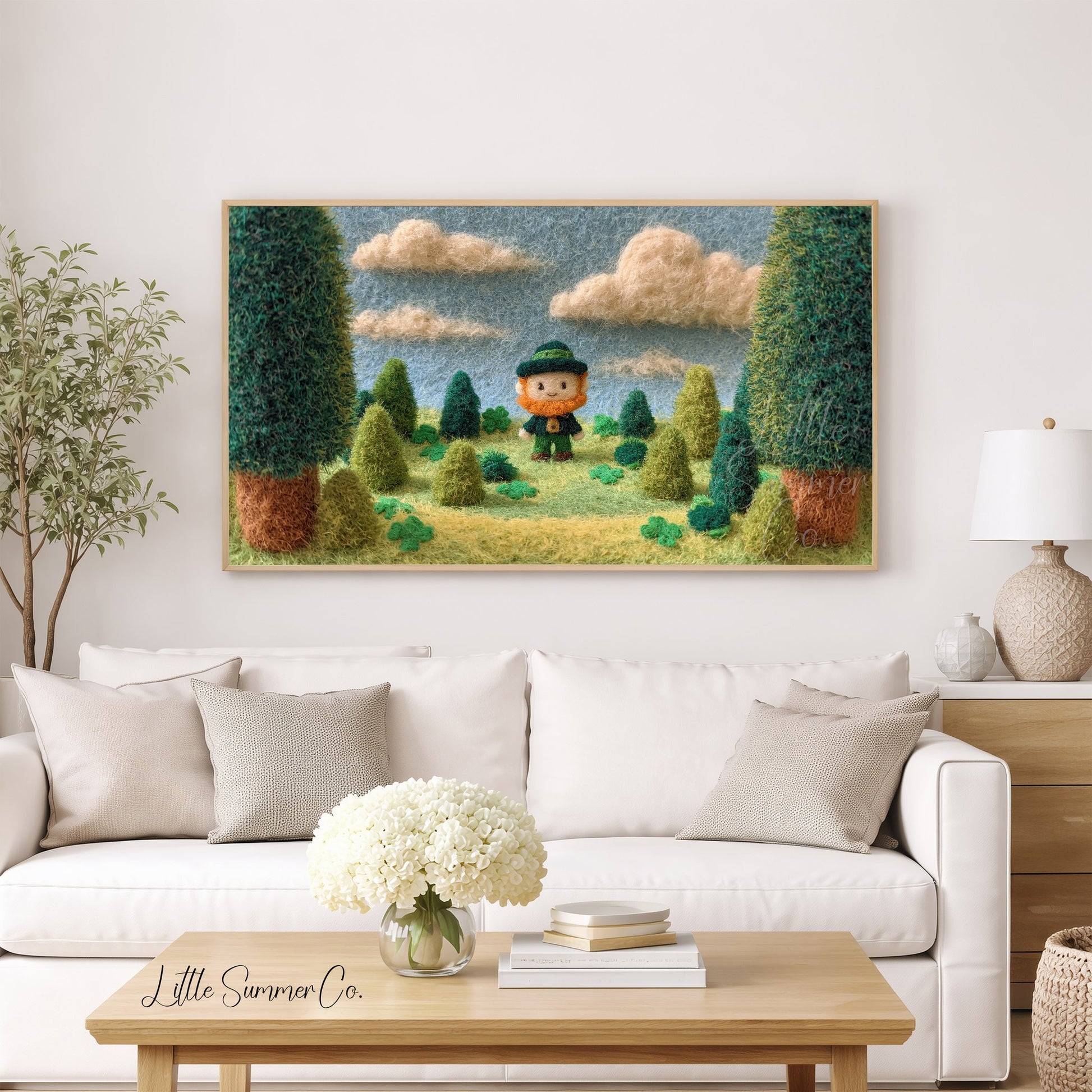 Leprechaun Meadow Frame TV Art displayed on a TV
