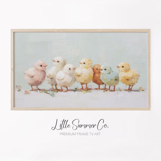 Pastel Chicks Frame TV Art displayed on a TV