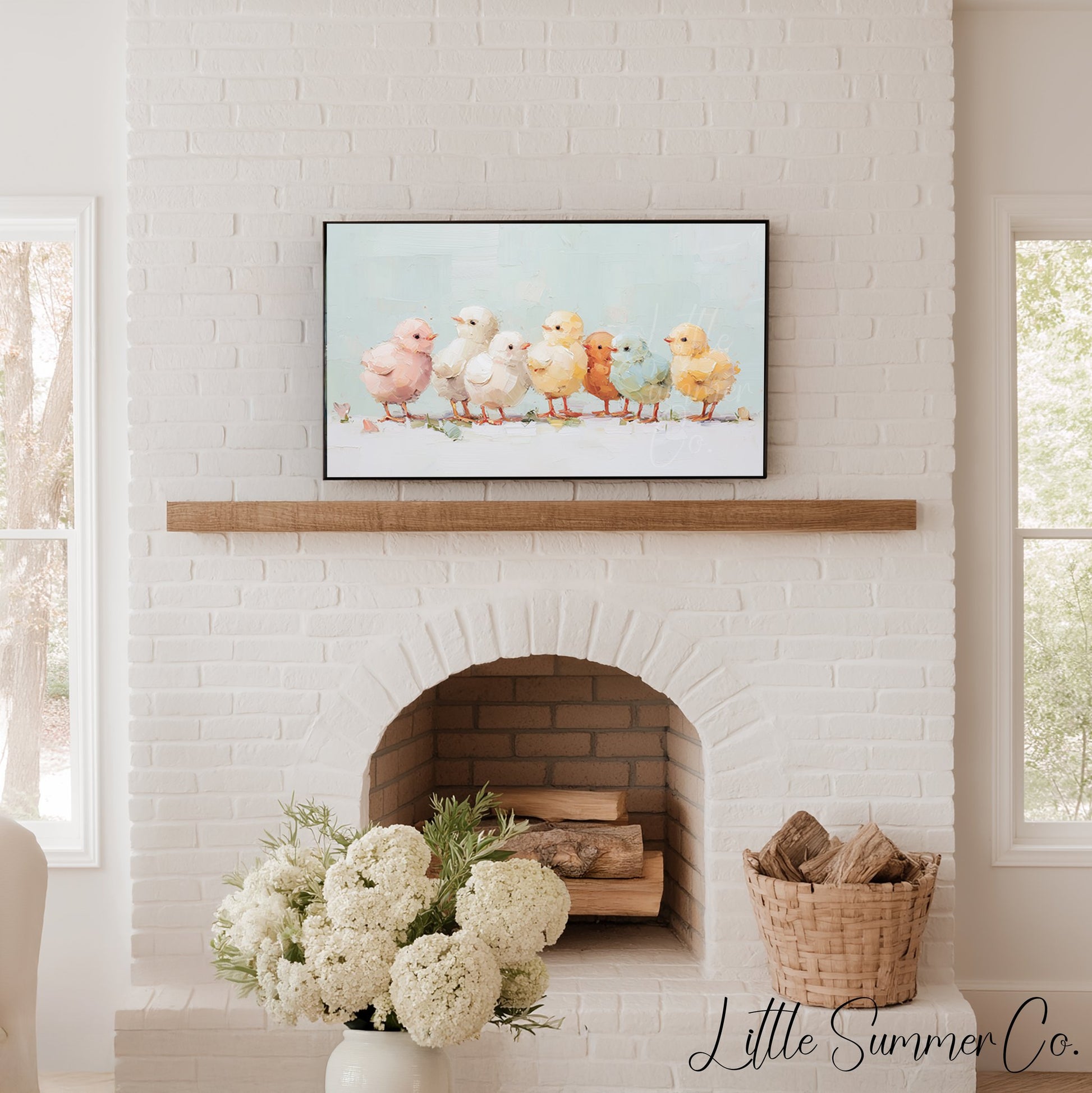 Pastel Chicks Frame TV Art displayed on a TV