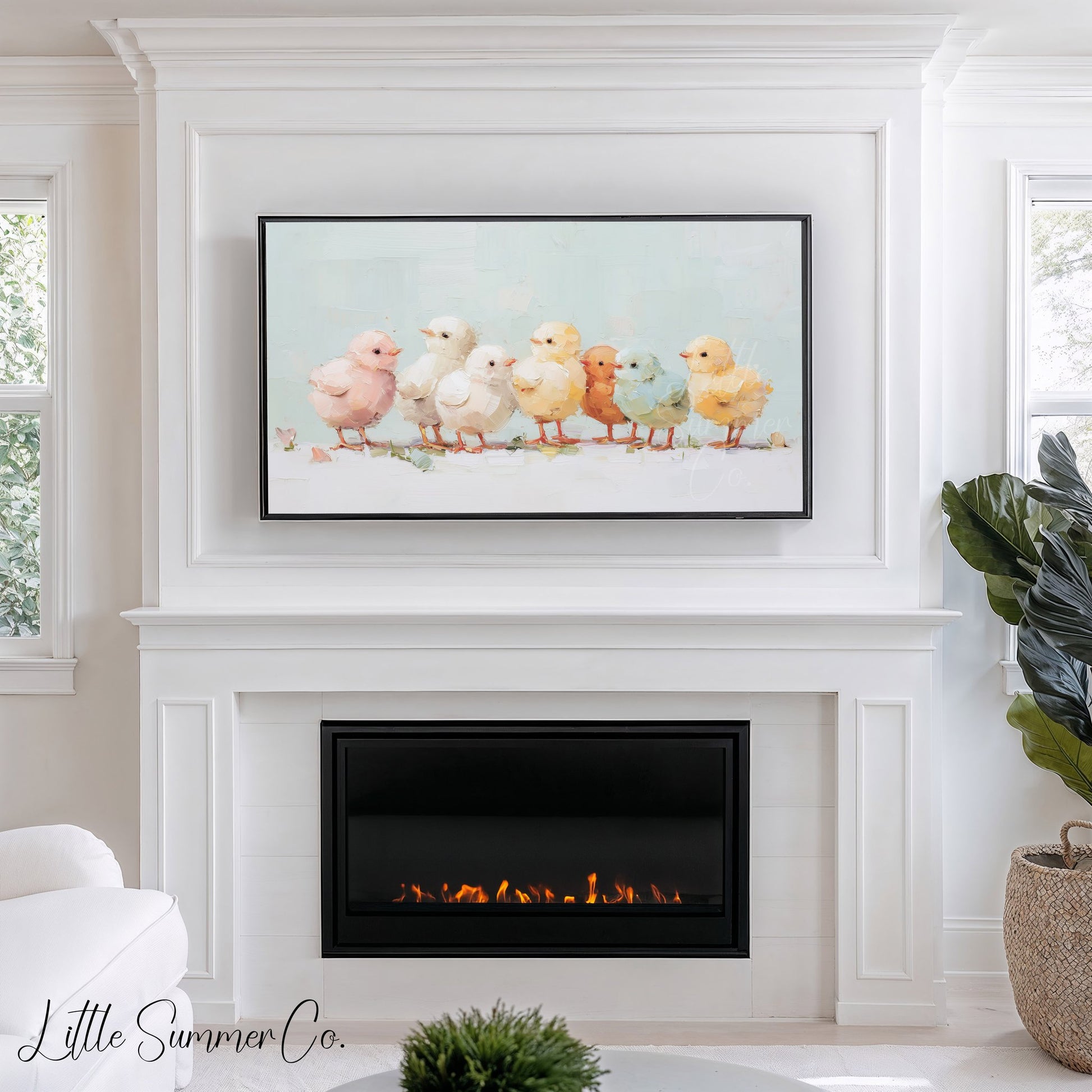 Pastel Chicks Frame TV Art displayed on a TV