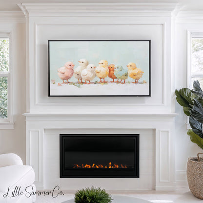 Pastel Chicks Frame TV Art displayed on a TV