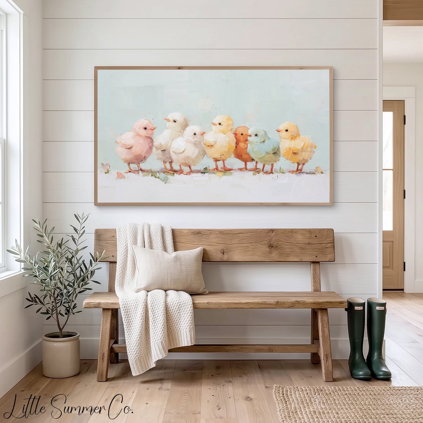 Pastel Chicks Frame TV Art displayed on a TV