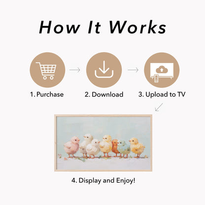 Pastel Chicks Frame TV Art displayed on a TV