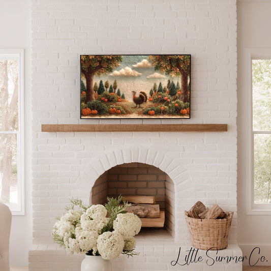 Turkey Pumpkin Patch Frame TV Art displayed on a TV