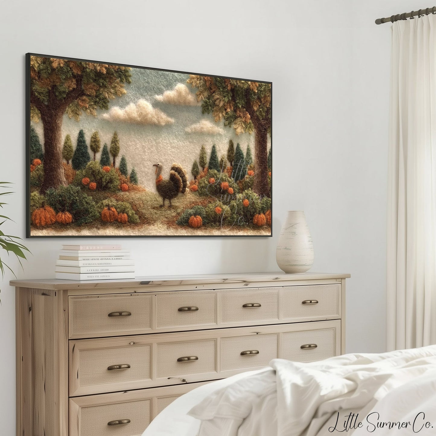 Turkey Pumpkin Patch Frame TV Art displayed on a TV