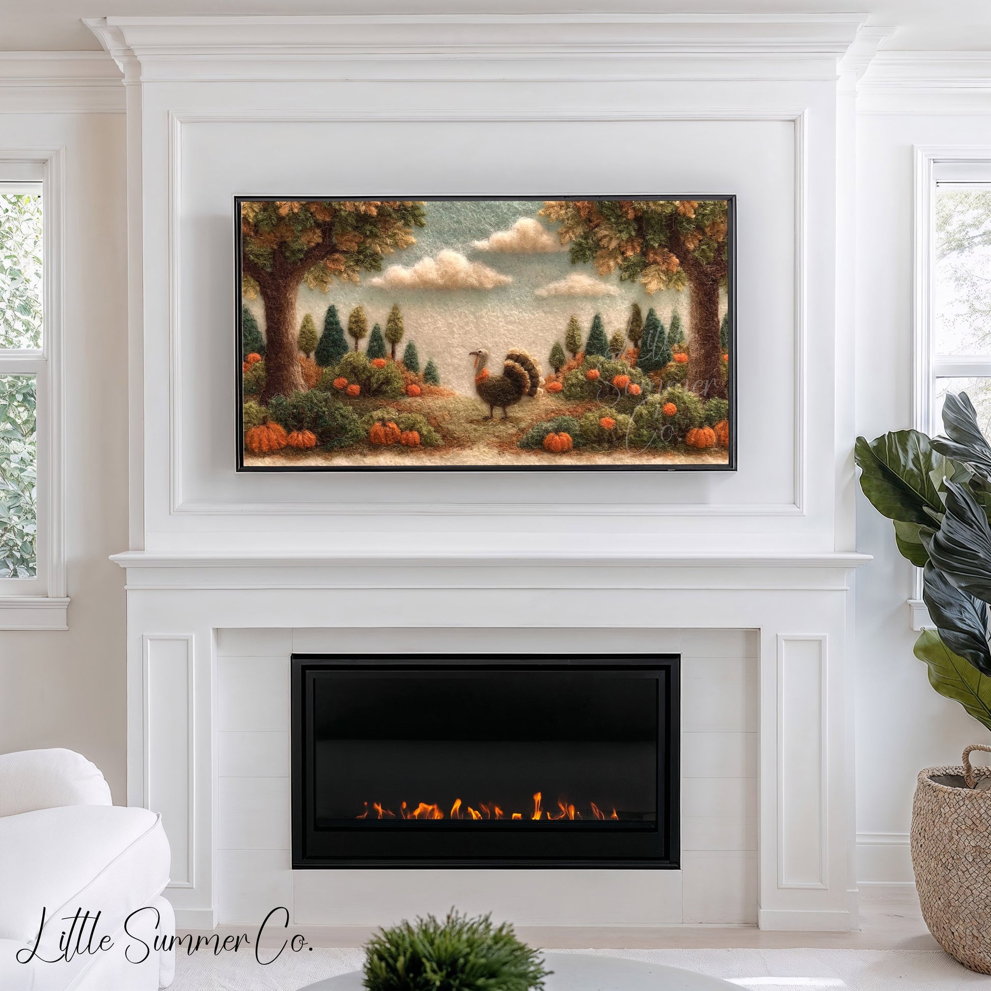 Turkey Pumpkin Patch Frame TV Art displayed on a TV