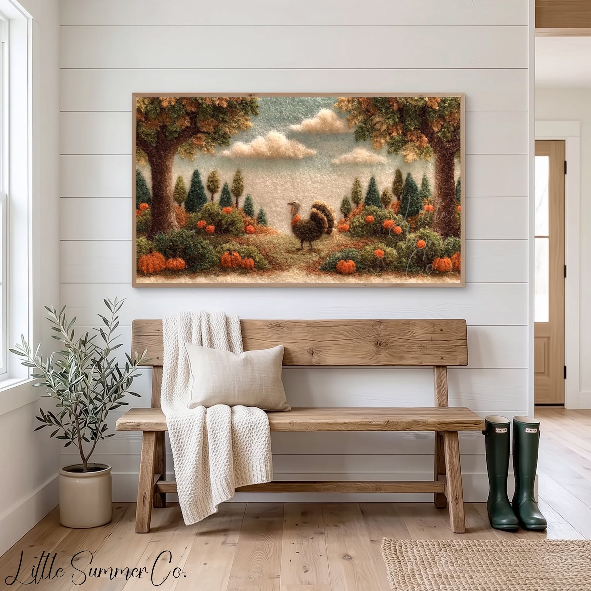 Turkey Pumpkin Patch Frame TV Art displayed on a TV