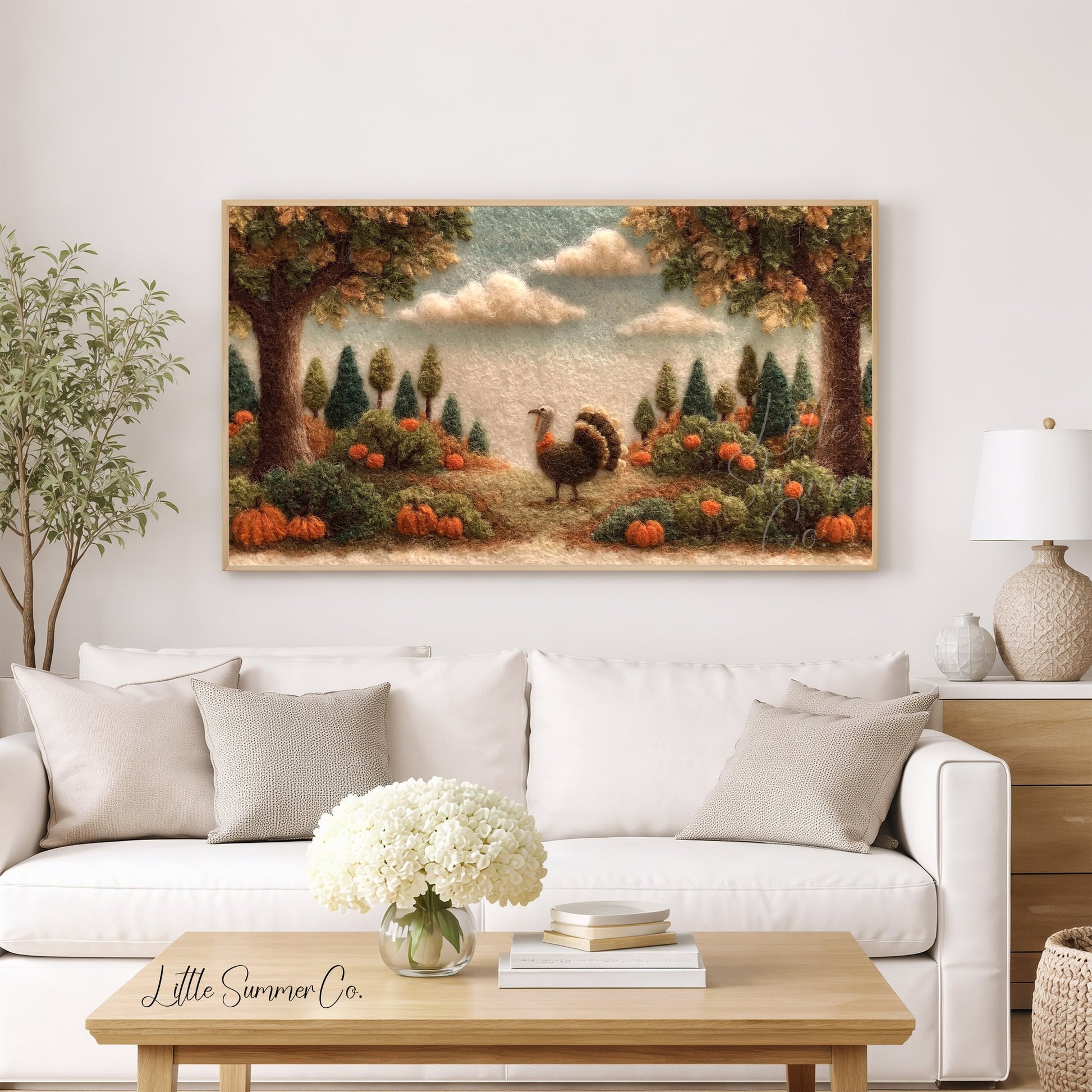 Turkey Pumpkin Patch Frame TV Art displayed on a TV