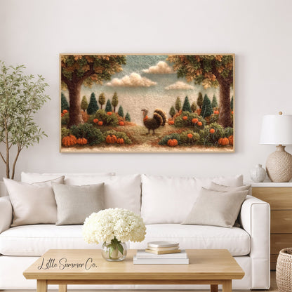 Turkey Pumpkin Patch Frame TV Art displayed on a TV