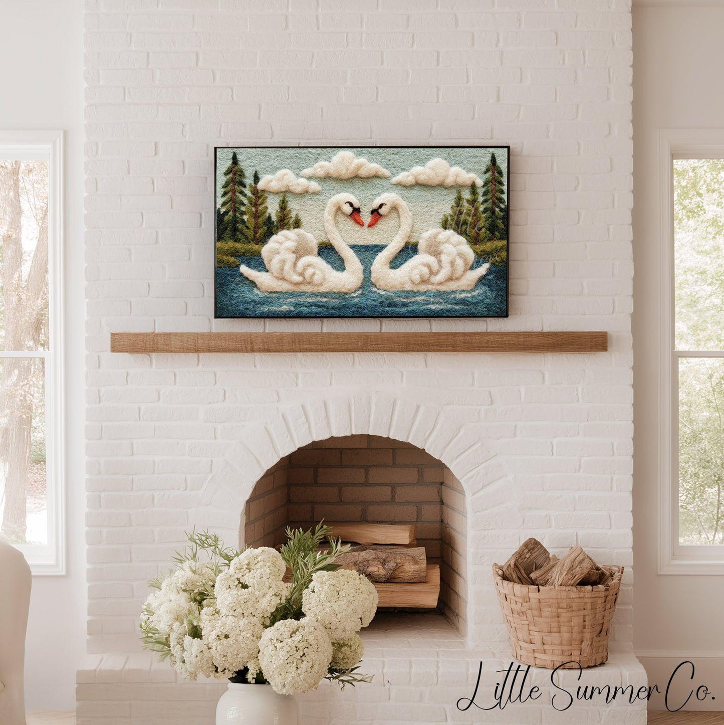 Swan Heart Lake Frame TV Art displayed on a TV