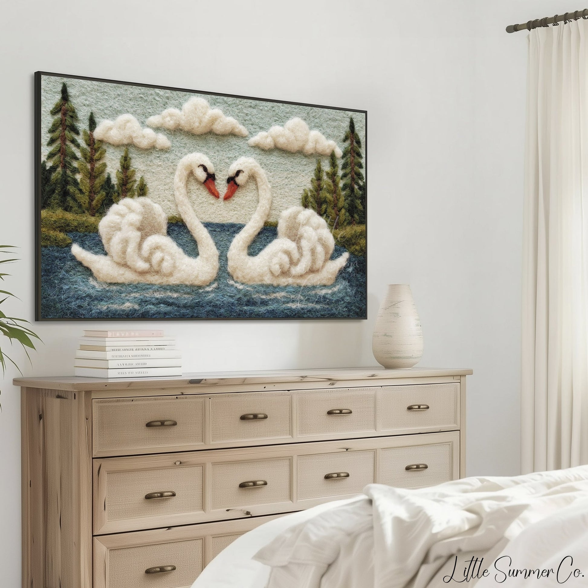 Swan Heart Lake Frame TV Art displayed on a TV