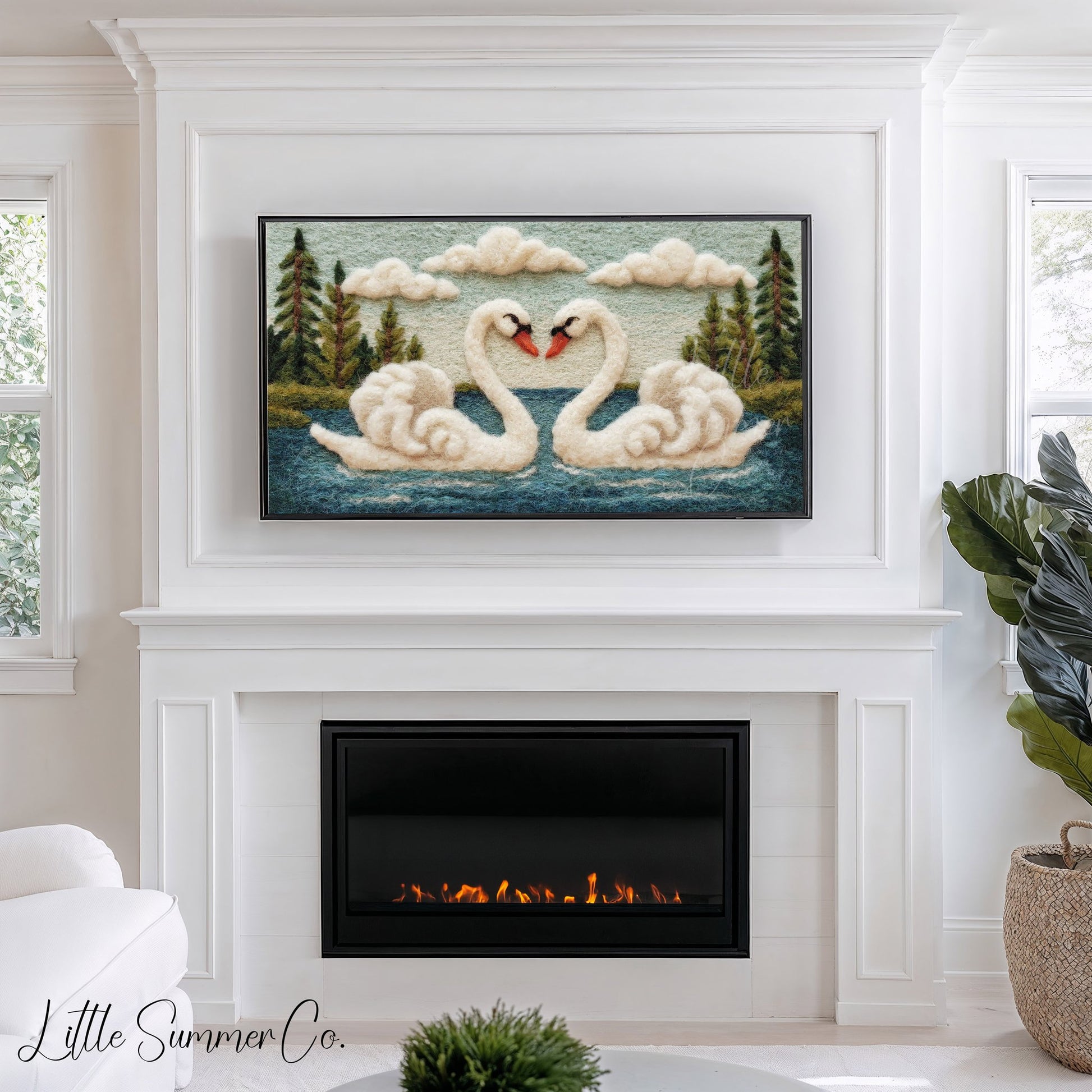 Swan Heart Lake Frame TV Art displayed on a TV