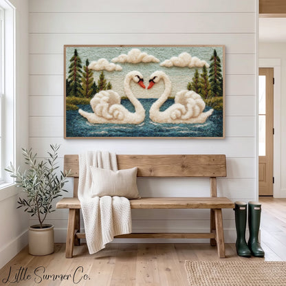 Swan Heart Lake Frame TV Art displayed on a TV