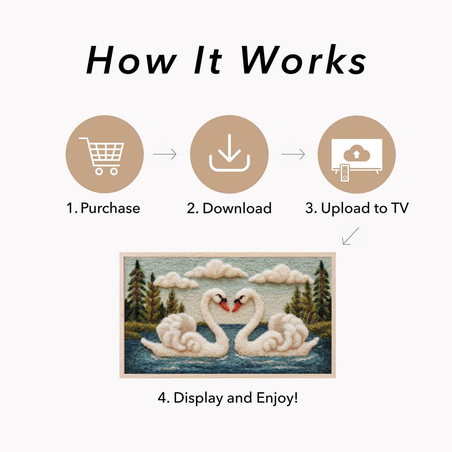 Swan Heart Lake Frame TV Art displayed on a TV